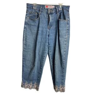 Cos Jeans Womens Size 4P Medium Wash Mid-Rise Denim Capri Scalloped Hem